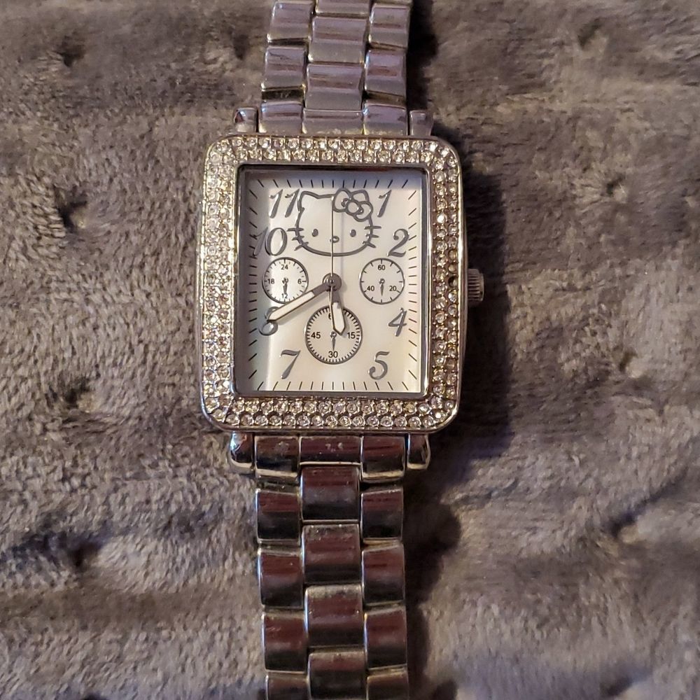 Hello Kitty Pave‎ CZ Bezel Silver Multi Dial Silver White Watch